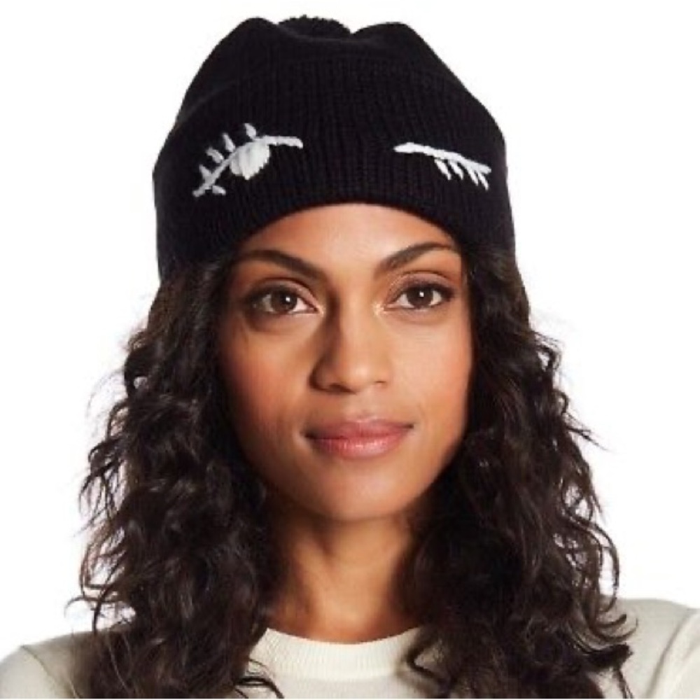 Kate spade Winking Beanie black acrylic knit  NWT!